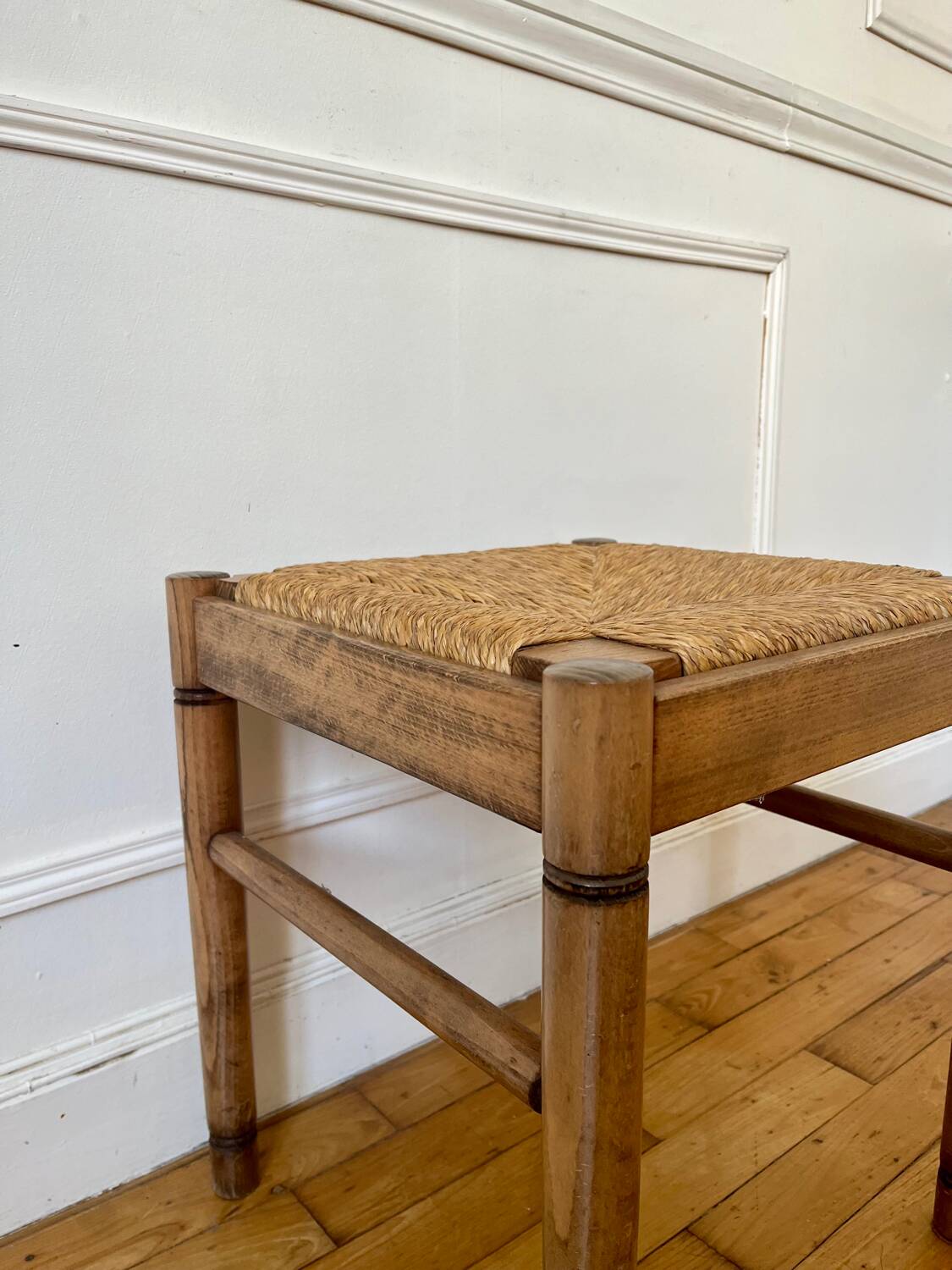 Straw and old wood stool