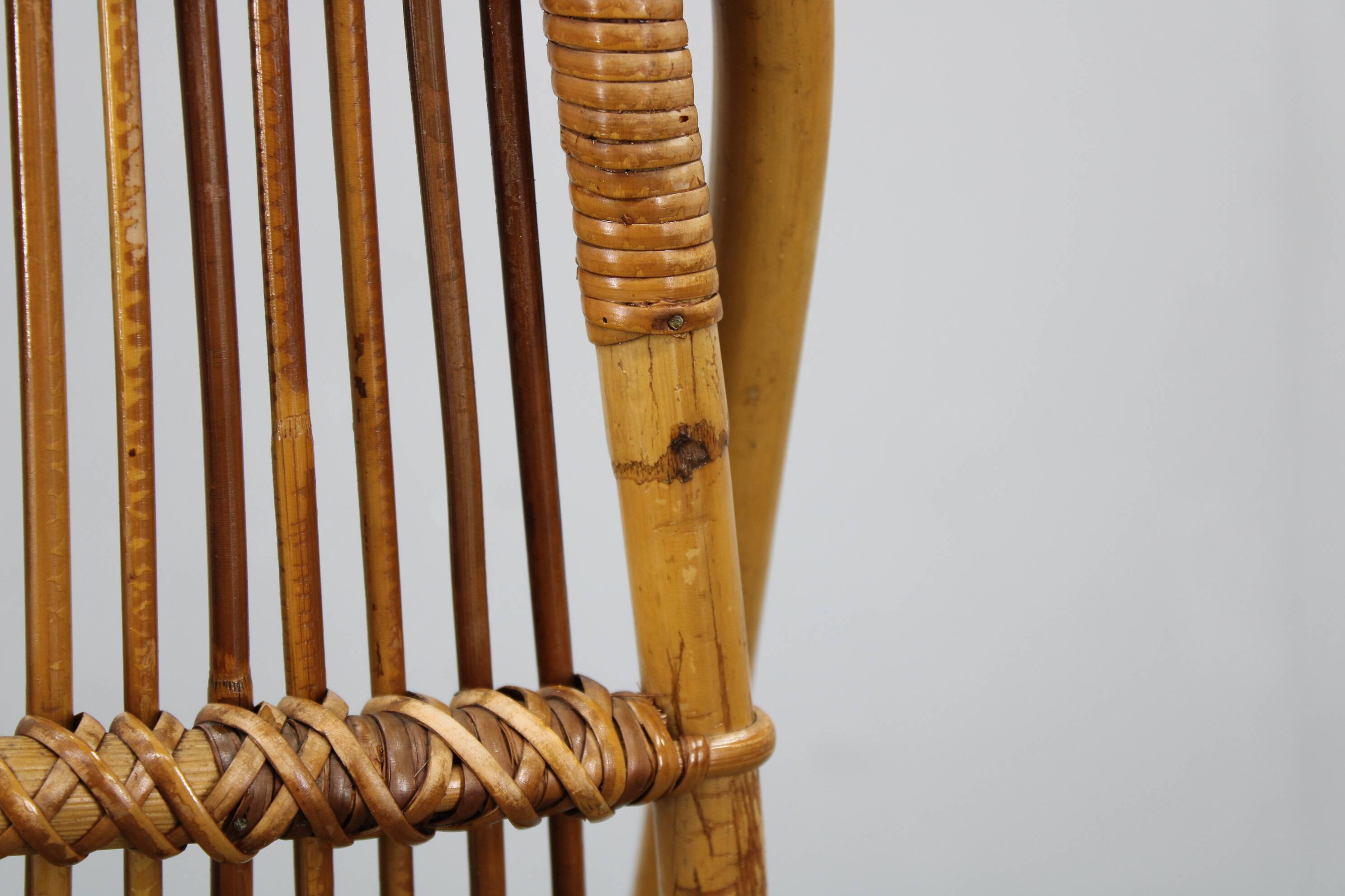 Rare pair of Alan Fuchs for ULUV rattan lounge chairs, Czechoslovakia, 1960s