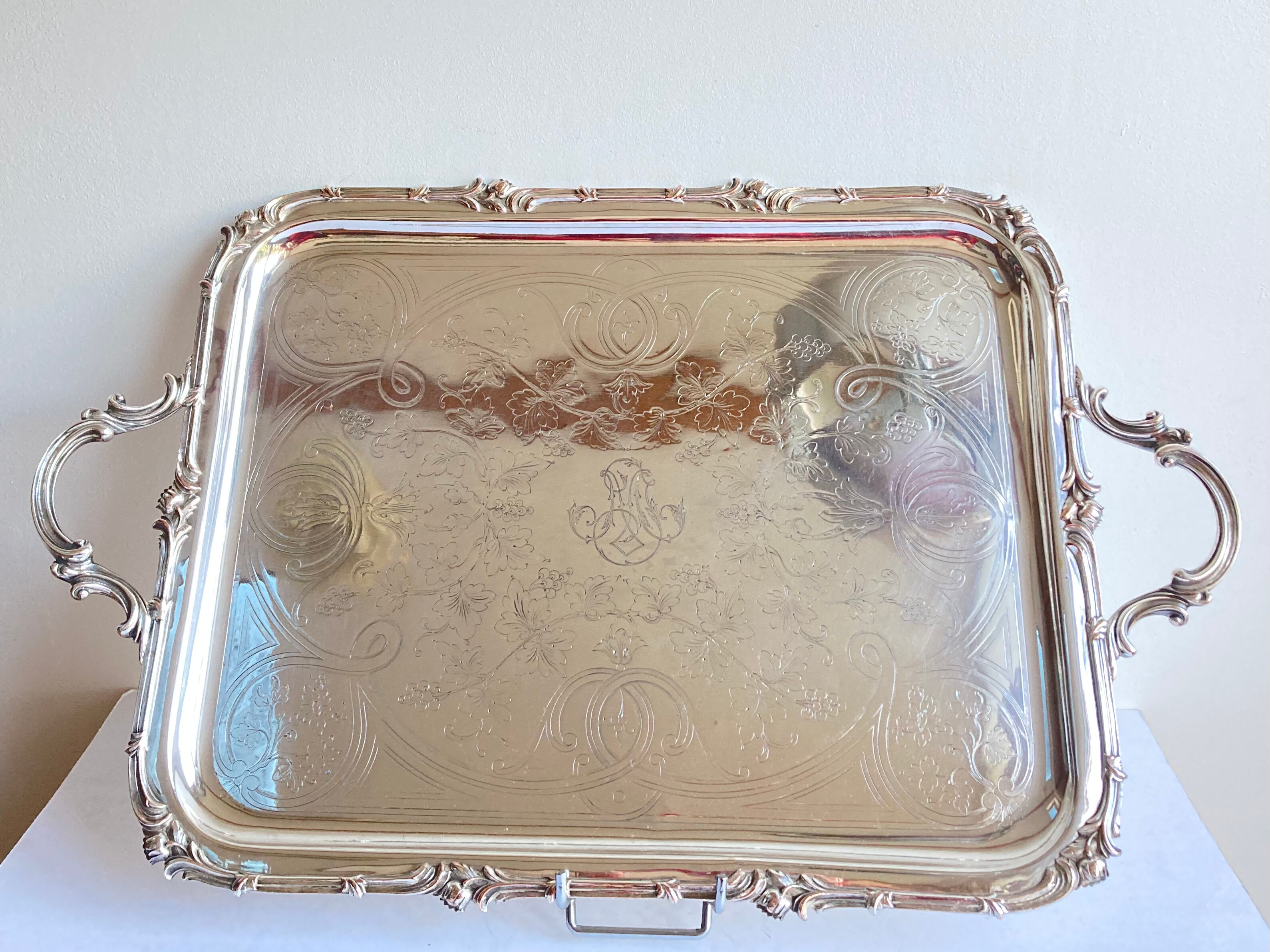 Old flat tray of service Christofle model rockeries silver metal