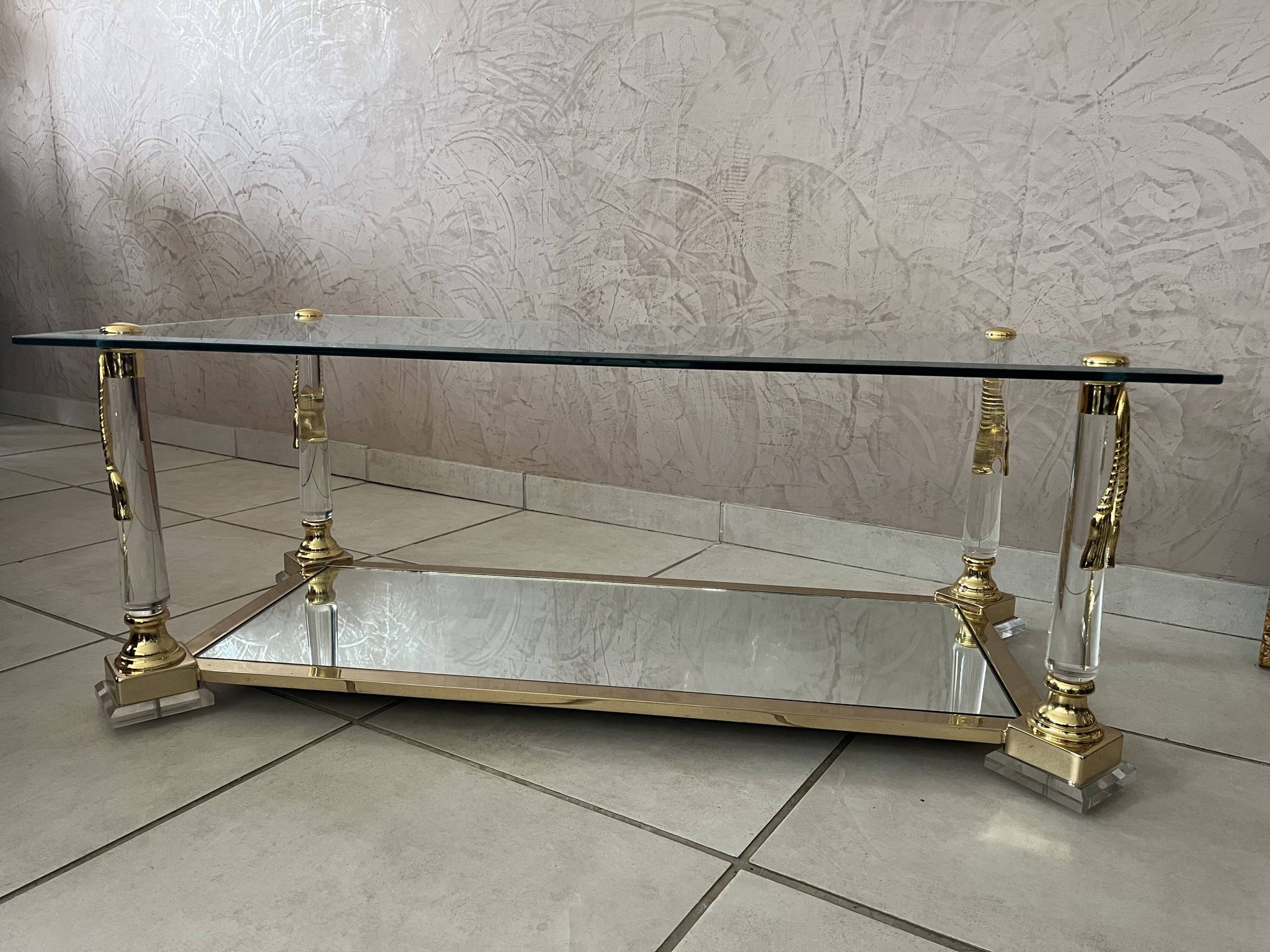 Hollywood Regency Glass Coffee Table