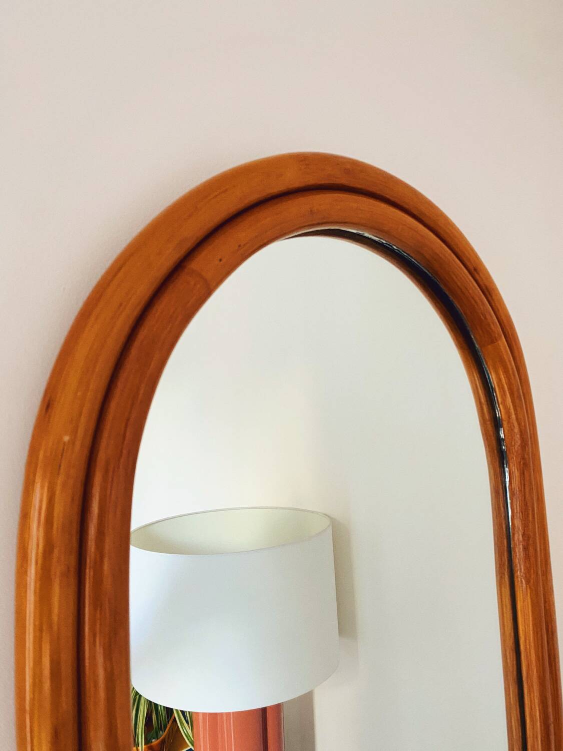 Large Scandinavian style arc wall mirror in bamboo