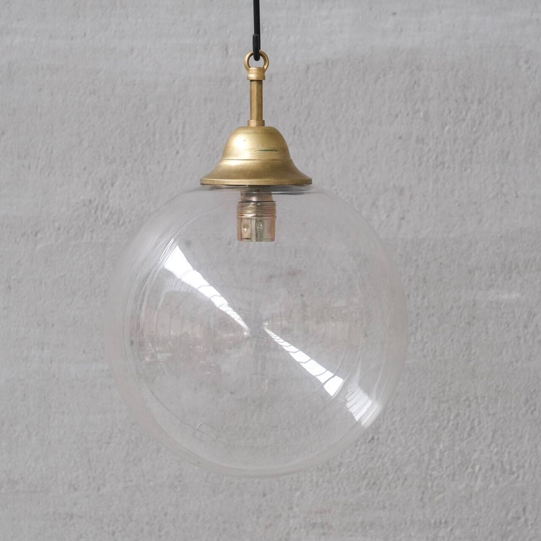 Clear italian mid-century glass and brass pendant light