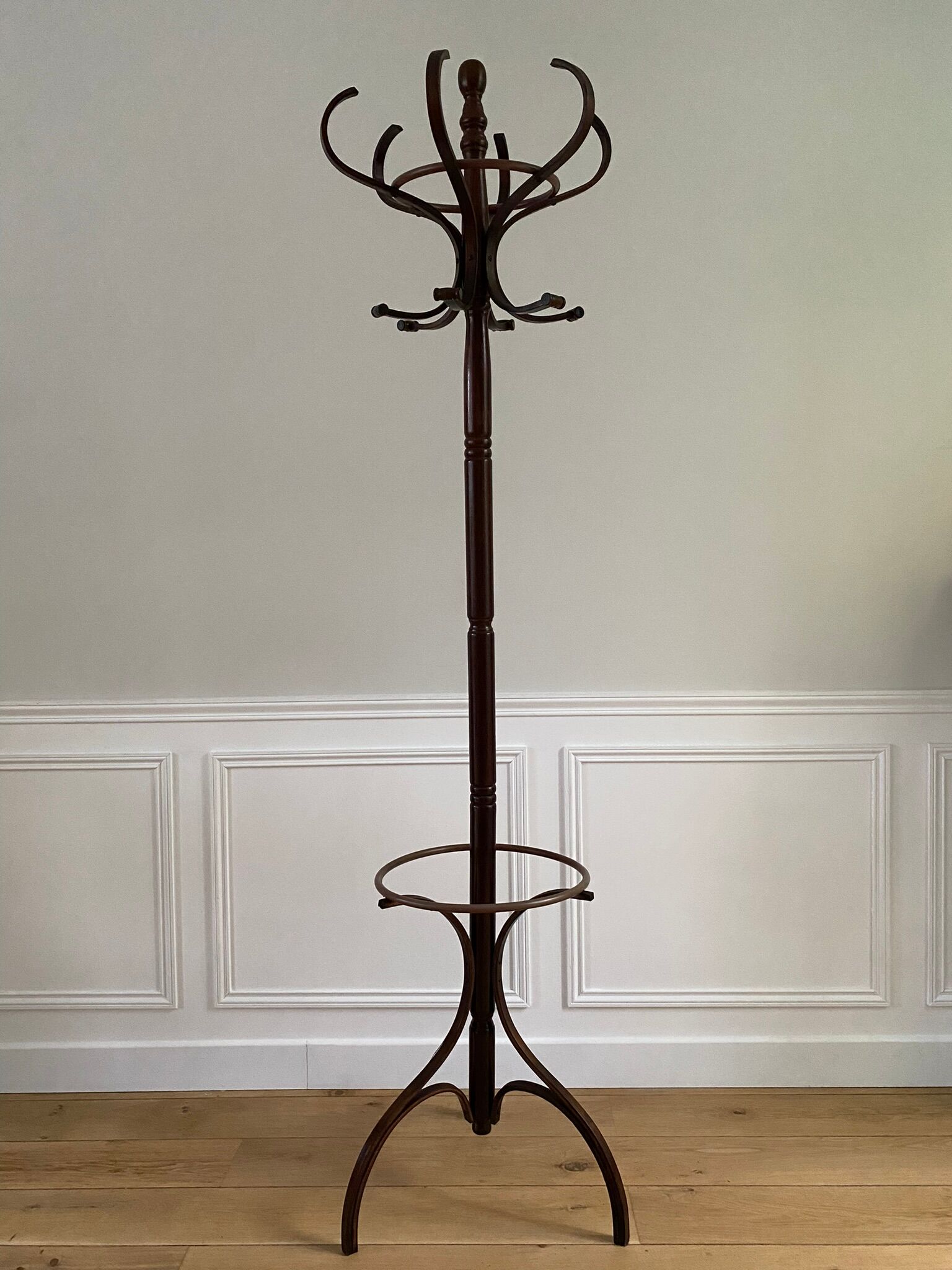 Vintage curved wooden parrot coat rack
