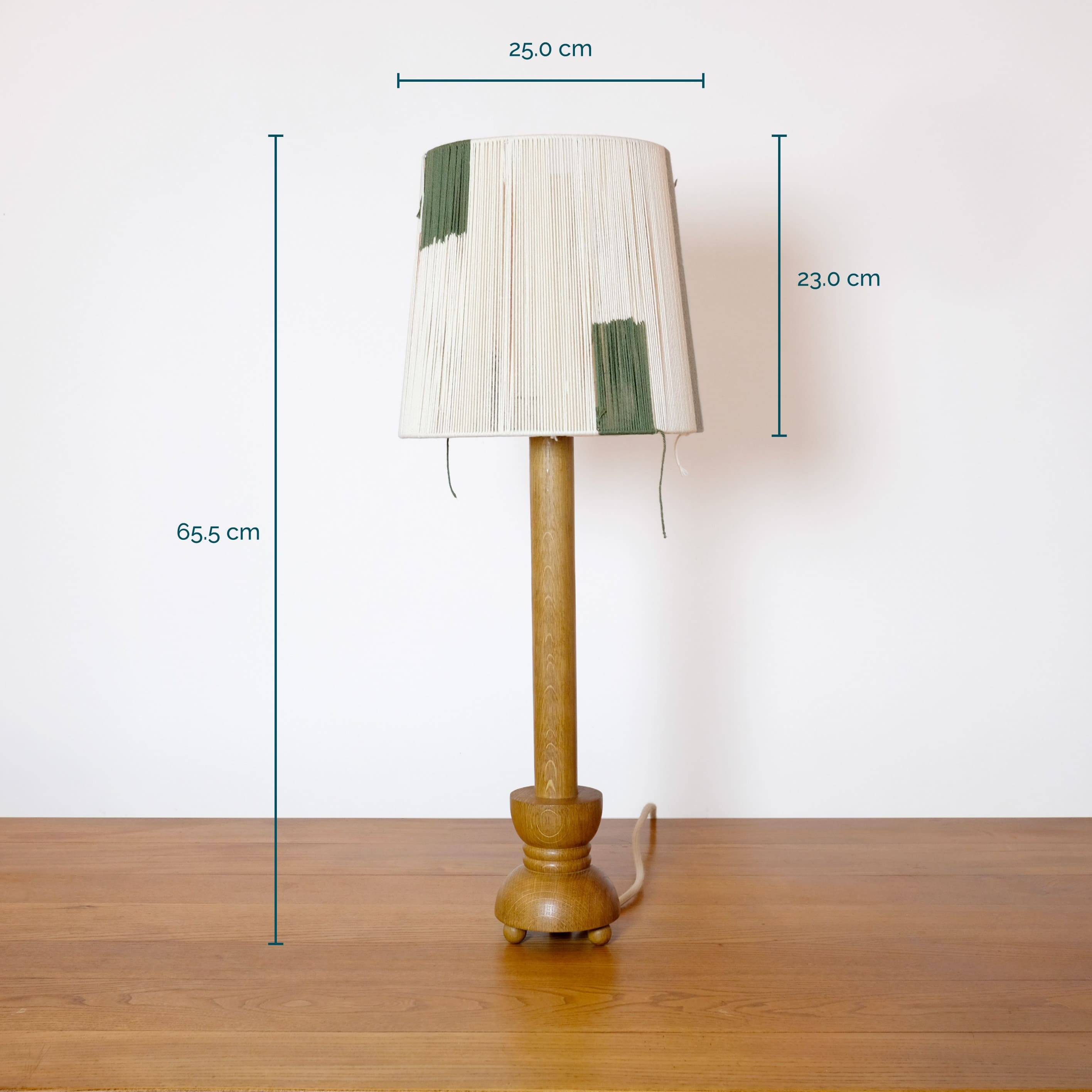 Wooden candle holder mounted as a lamp and its rope lampshade (large).