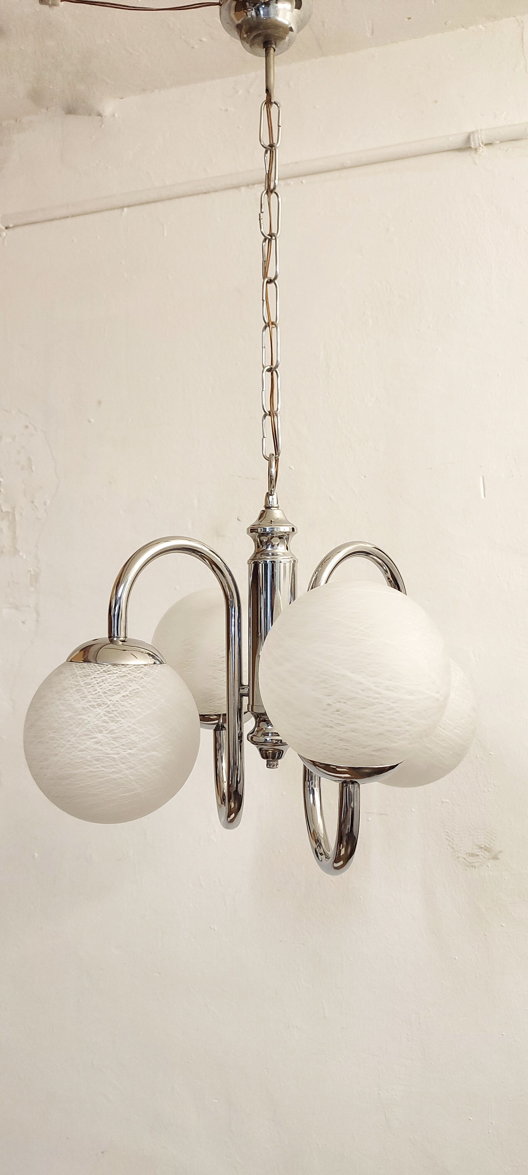 Metal and glass pendant lamp, Italy, 1970s