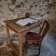 Table de ferme française ancienne en chêne avec tiroir latéral