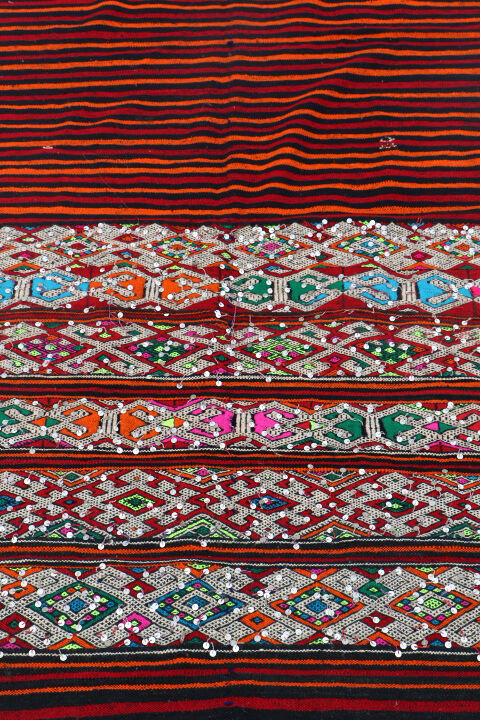 Kilim Tellisse red wool flat carpet 145 x 270 cm