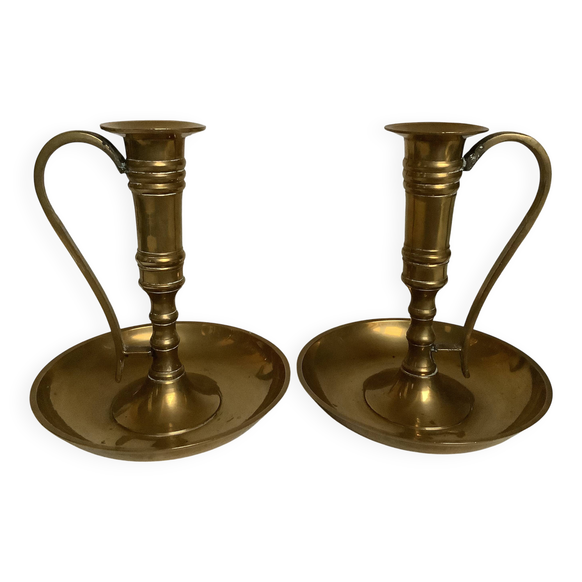 Pair of brass cellar rat candlesticks