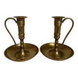 Pair of brass cellar rat candlesticks