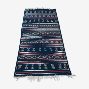 Blue Moroccan kilim carpet, handmade Berber wool carpet 100x200cm