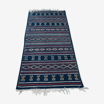 Tapis kilim marocain bleu, tapis berbère en laine fait à la main 100x200cm