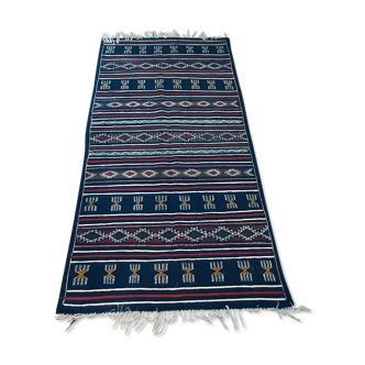 Tapis kilim marocain bleu, tapis berbère en laine fait à la main 100x200cm