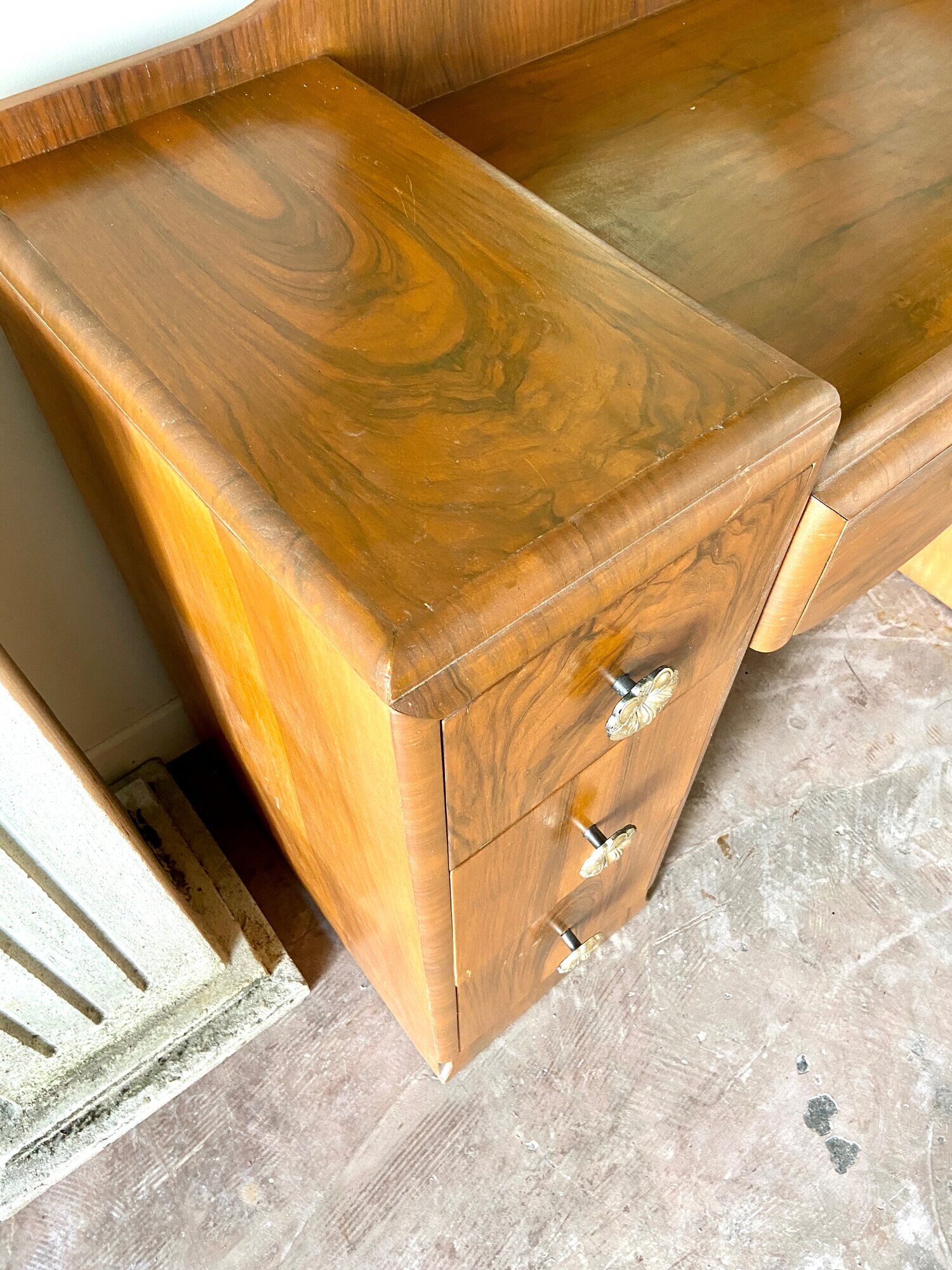 7-drawer wooden dressing table with beveled mirror 1950s