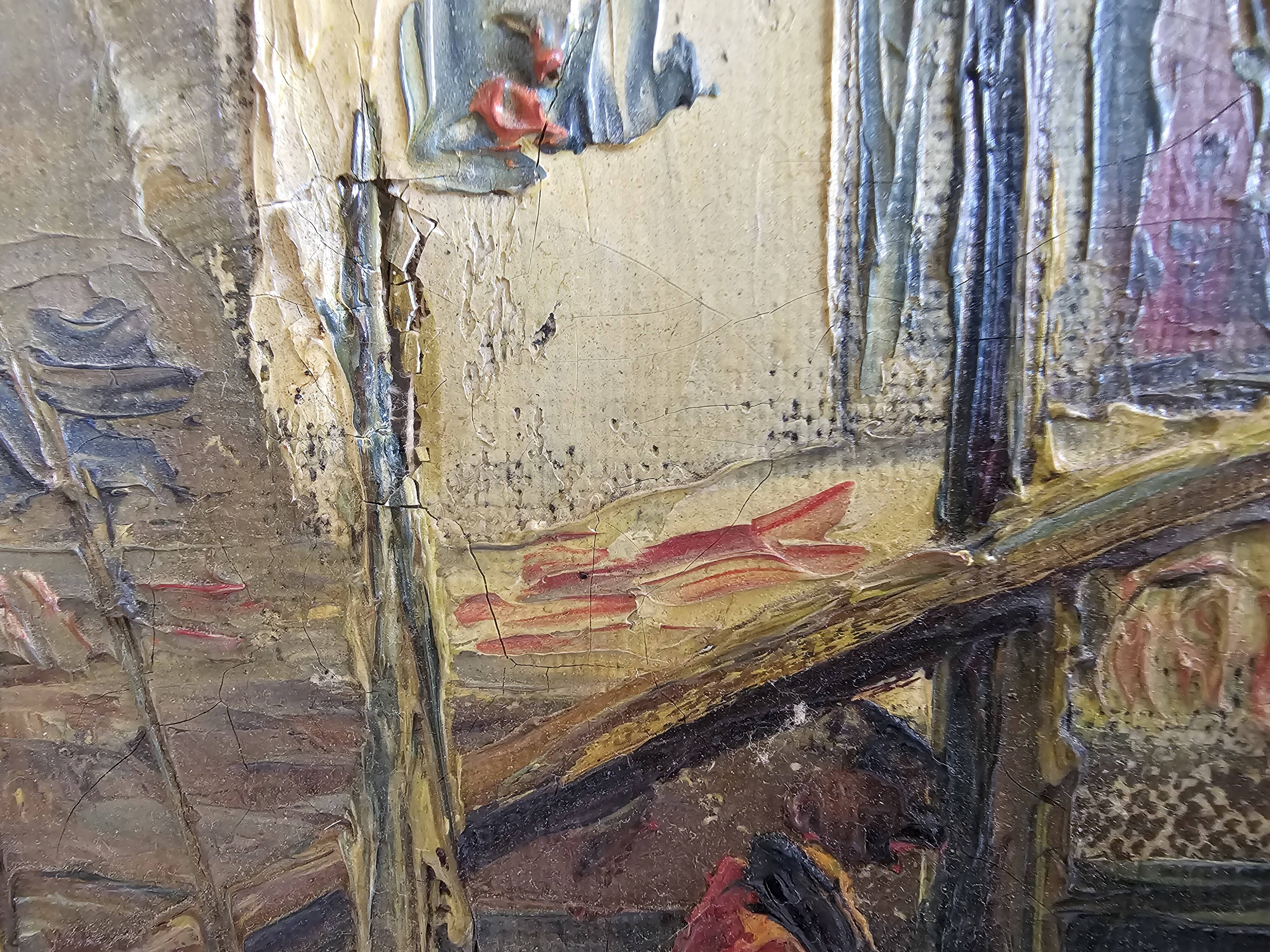 Oil on Canvas Marine Port of Martigues Signed (to be identified) Accid