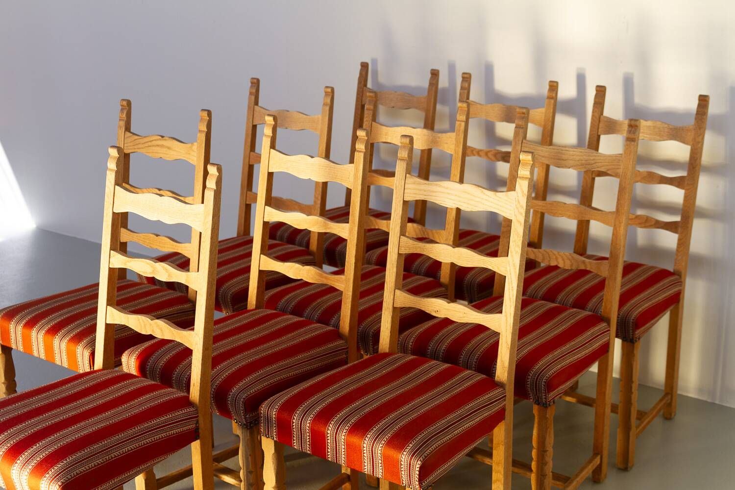 Vintage danish brutalist ladder back oak dining chairs