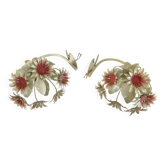 Pair of vintage wall lights from the 60s/70s in painted metal, daisy decoration.