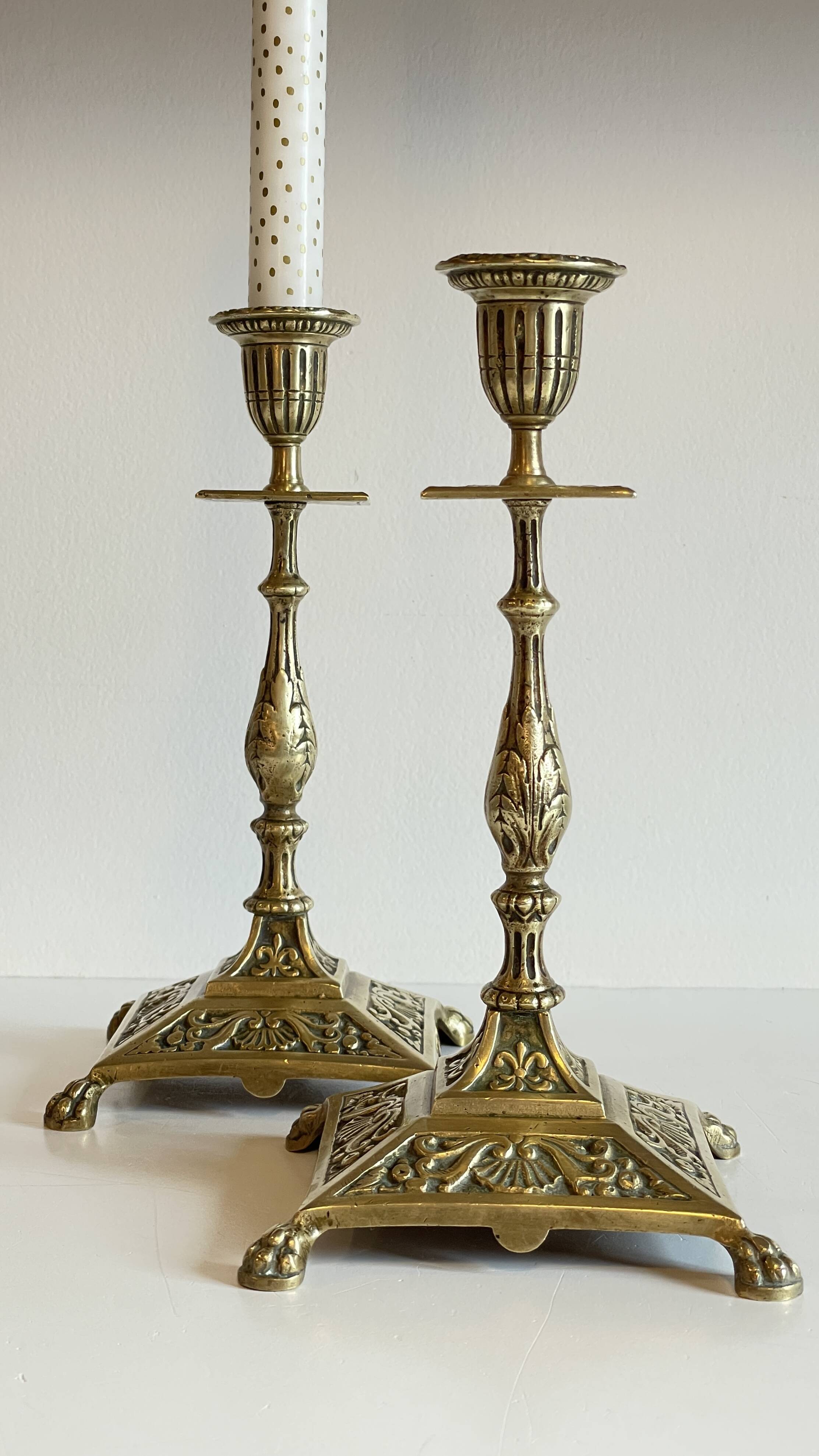 Antique Lion's Paw Candlesticks