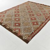 Green & Red Details Vintage Kilim Rug, Oushak Area Rug, 233x300Cm
