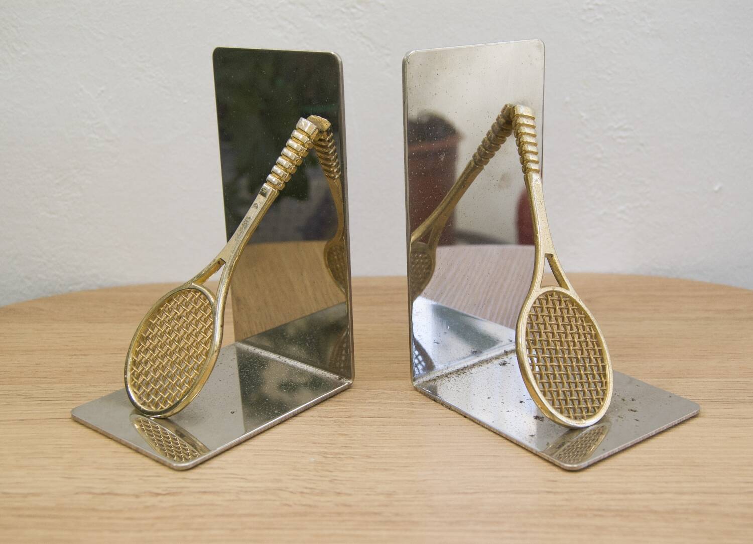 Paire de serre-livres vintage en forme de raquette de tennis – années 1980