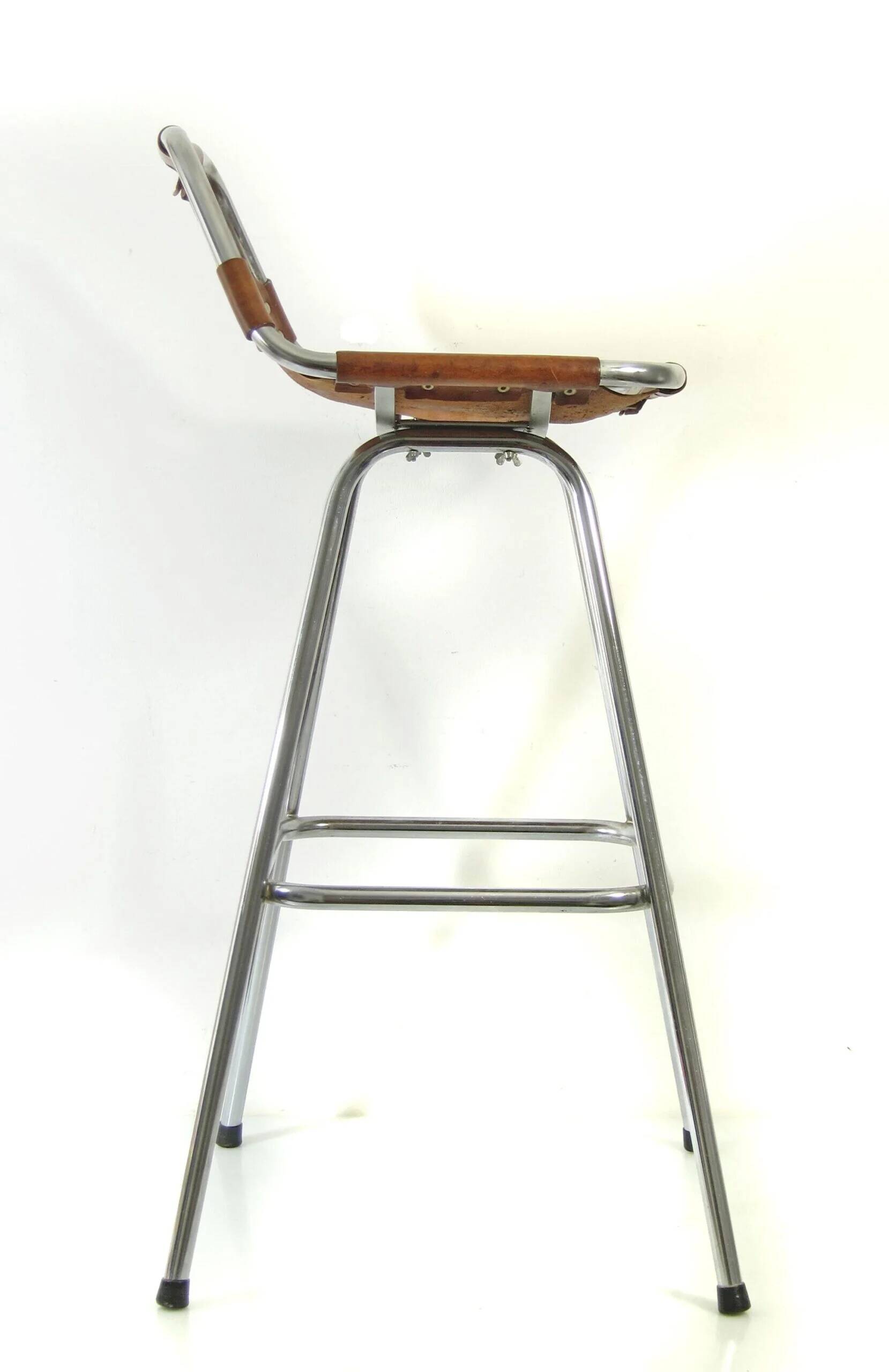 Charlotte Perriand "Les Arcs" vintage saddle leather bar stool – 1960s