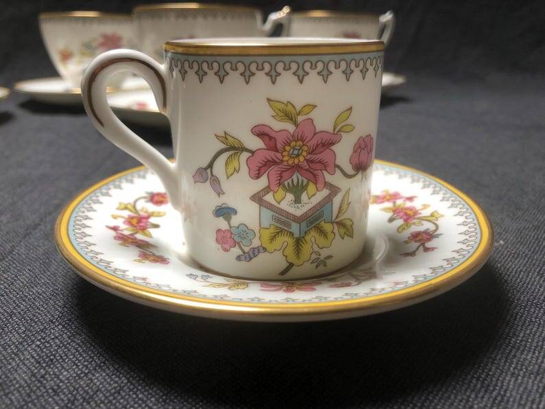 Vintage Coalport Persian Flower Tea Set: Bone China Demitasse & Tea Cups