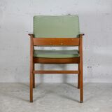 Scandinavian armchair, wood and imitation leather, circa 1975