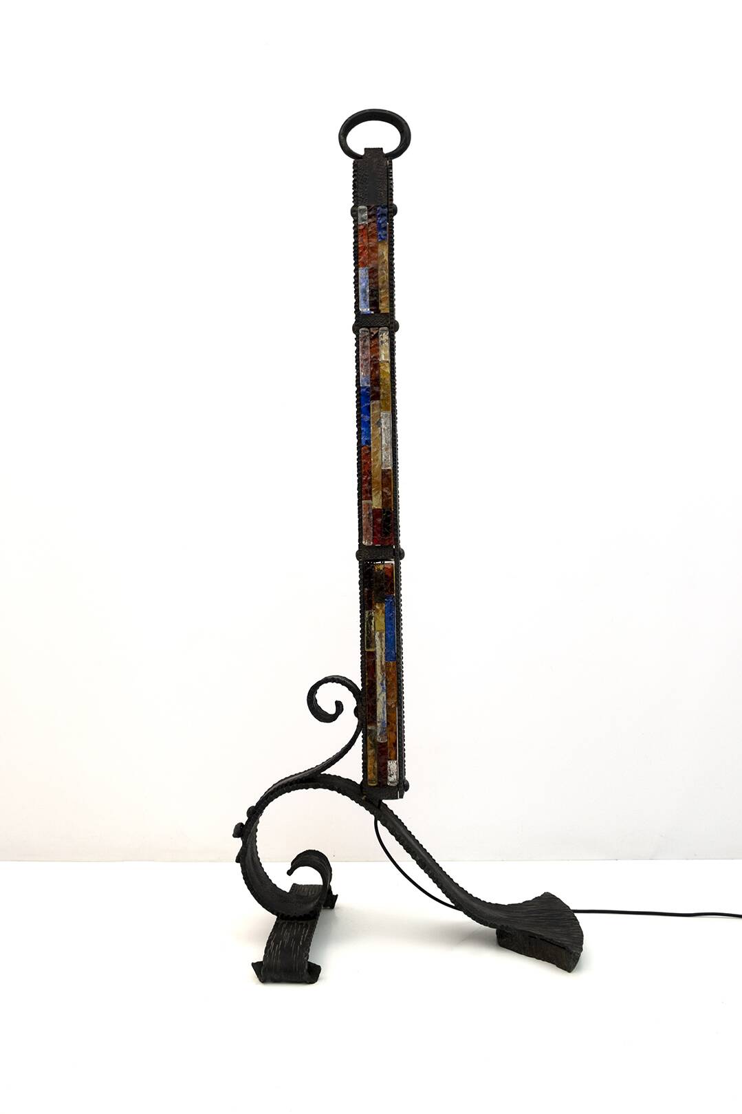 Poliarte Brutalist Italian Wrought Iron and Color Raw Glass Floor Lamp, 60
