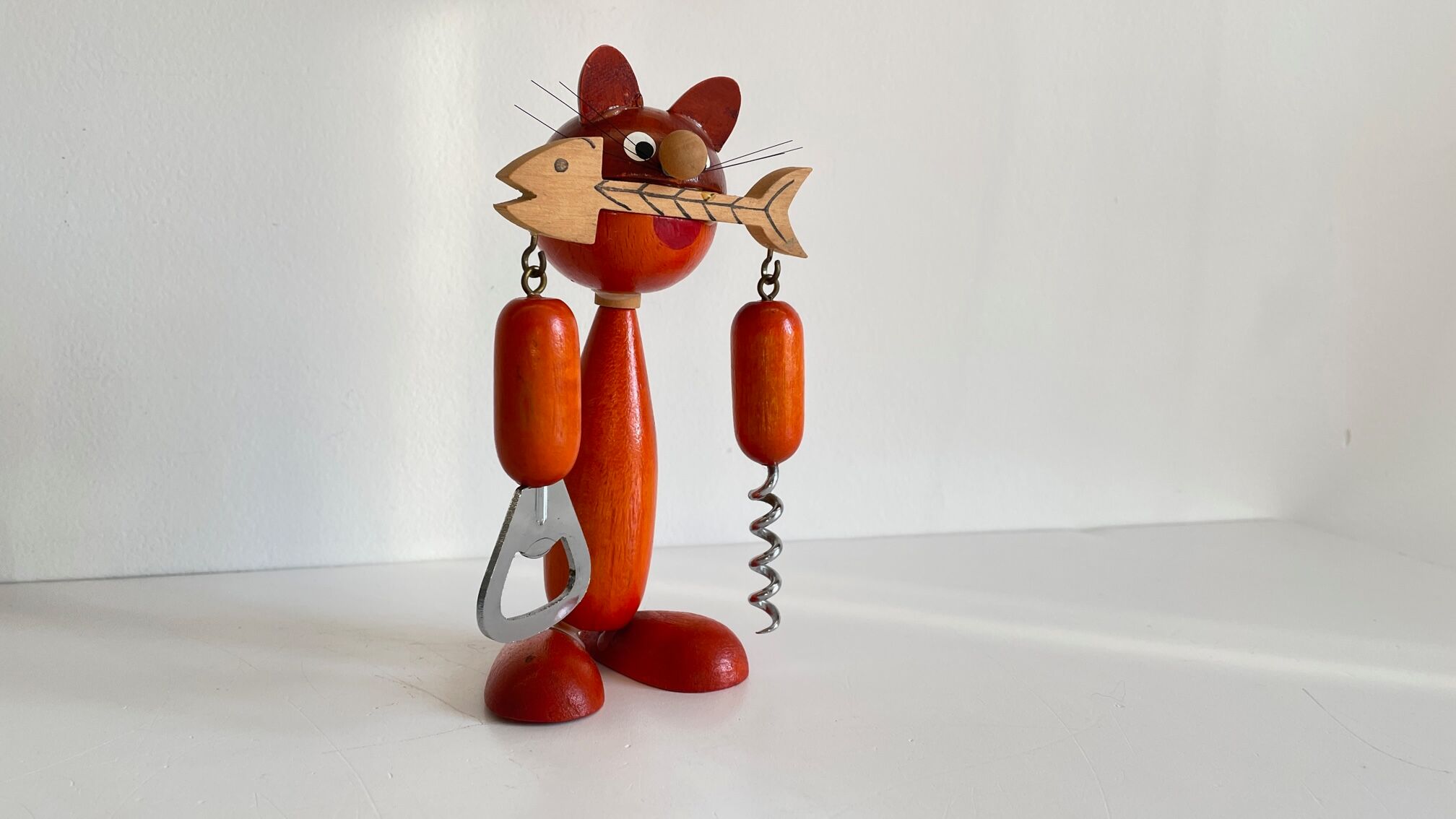 Vintage wooden cat corkscrew
