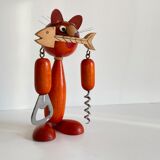 Vintage wooden cat corkscrew