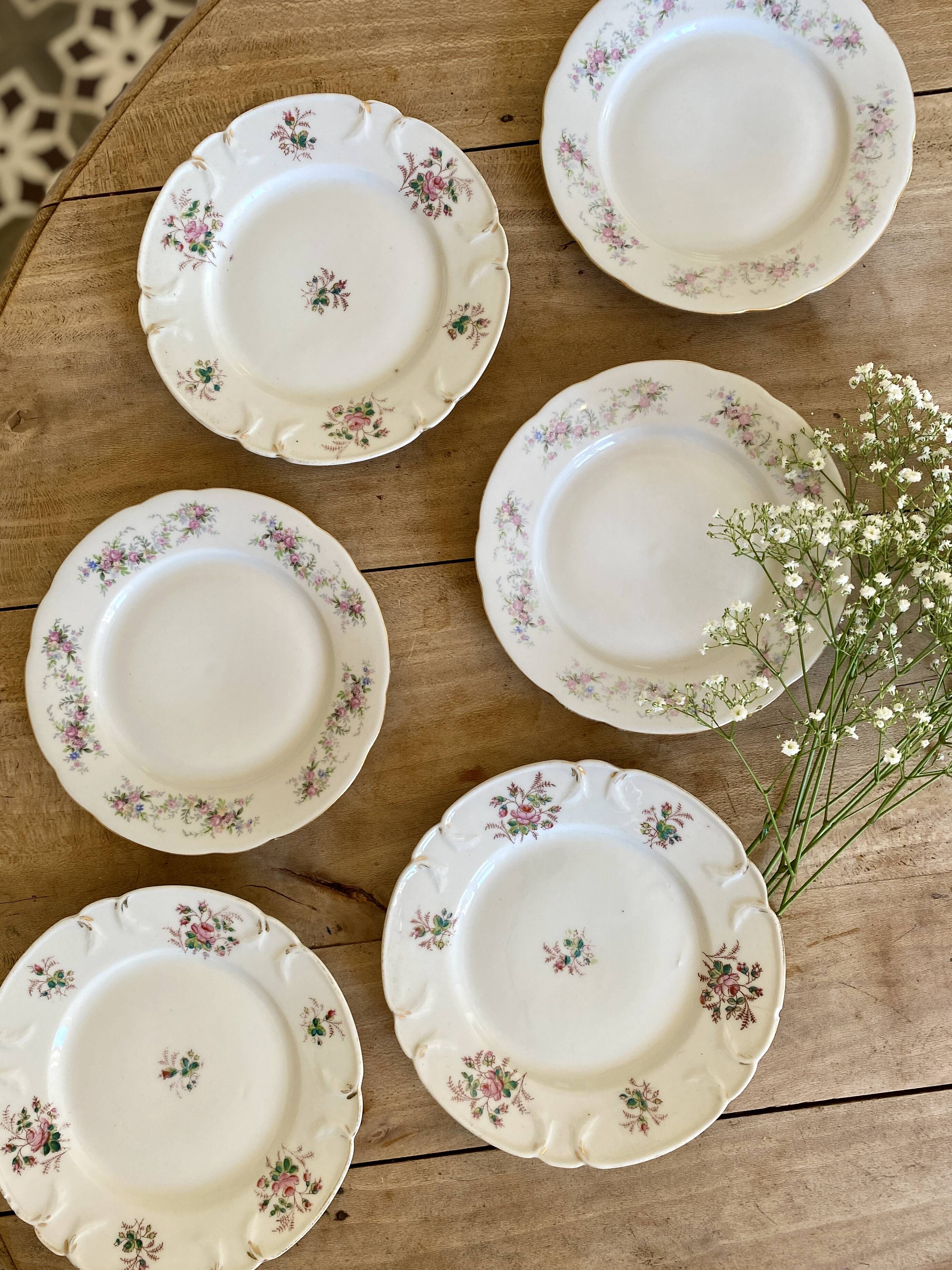 Lot de 6 assiettes à dessert vintage Dépareillées