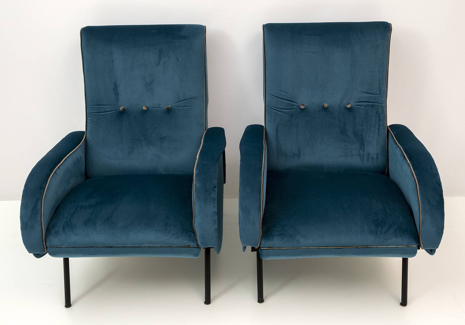 Pair of Marco Zanuso Mid-Century Modern Italian Velvet Reclining Armchairs