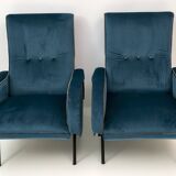 Pair of Marco Zanuso Mid-Century Modern Italian Velvet Reclining Armchairs