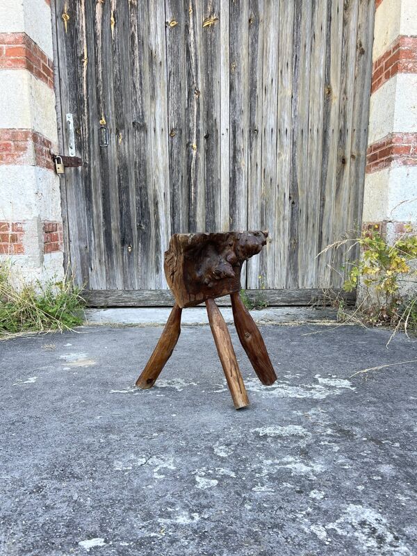 Tabouret Billot en Bois Massif – Sculpture Organique H54cm