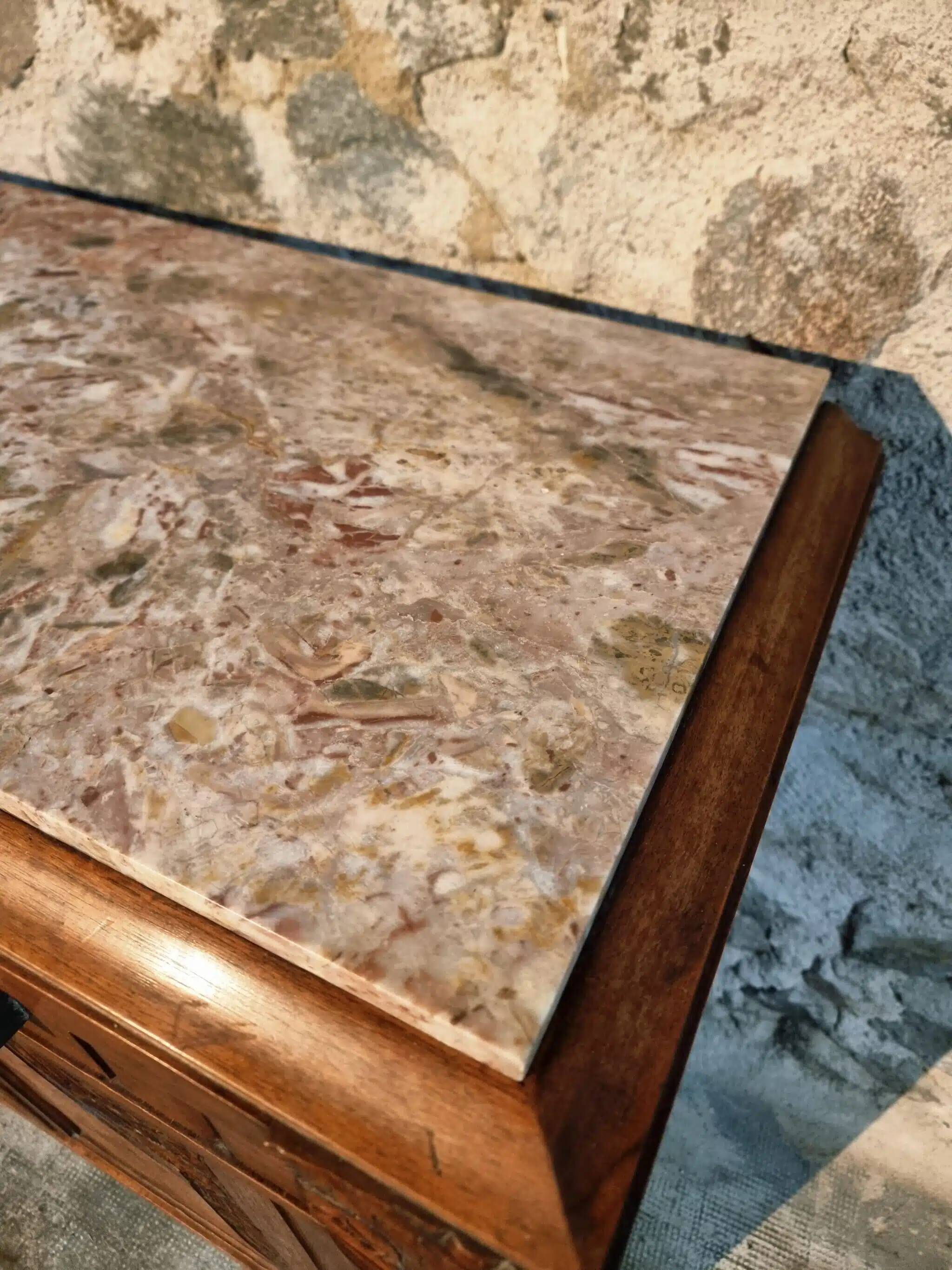 French Art Deco walnut sideboard with marble top (1920s)