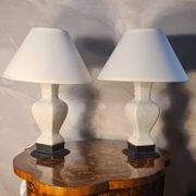 pair of cracked ceramic and wood lamps, 36x23 lampshade and electrical inter o
