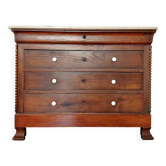 Louis-Philippe XIX walnut commode, twisted columns and marble.
