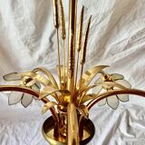 Vintage chandelier in gold metal and mother-of-pearl petals - 5 branches