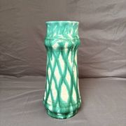 Vintage Glazed Geometric Ceramic Vase Green Blue West Germany 1960 Bay