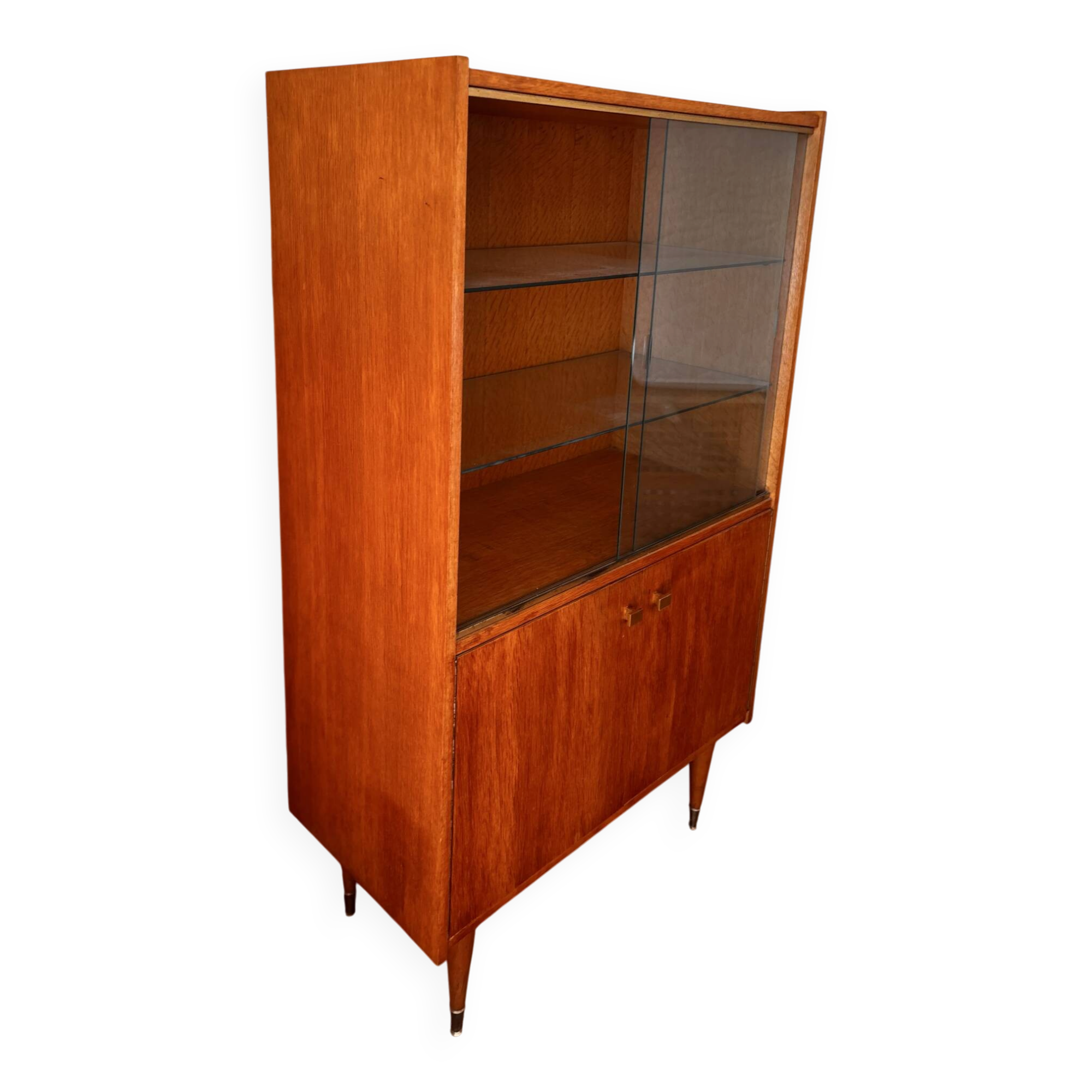 Vintage wooden display cabinet from the 60s-70s – Sliding glass doors