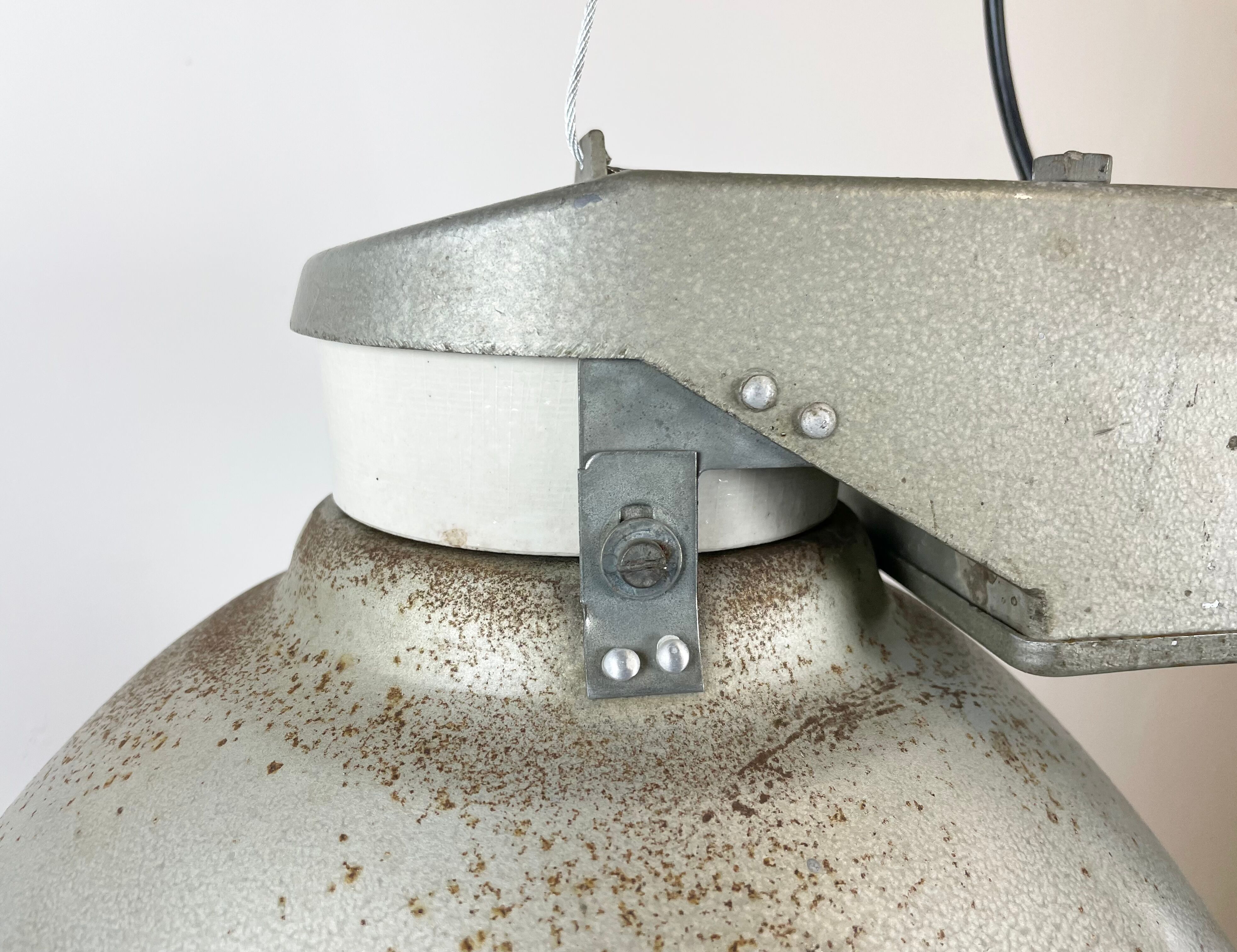 Industrial Factory Pendant Lamp with Frosted Glass Cover, 1970s