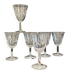 6 antique wine or water glasses engraved with vintage stylized flowers