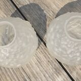 Art Deco ball vase pair with flower and leaf decor