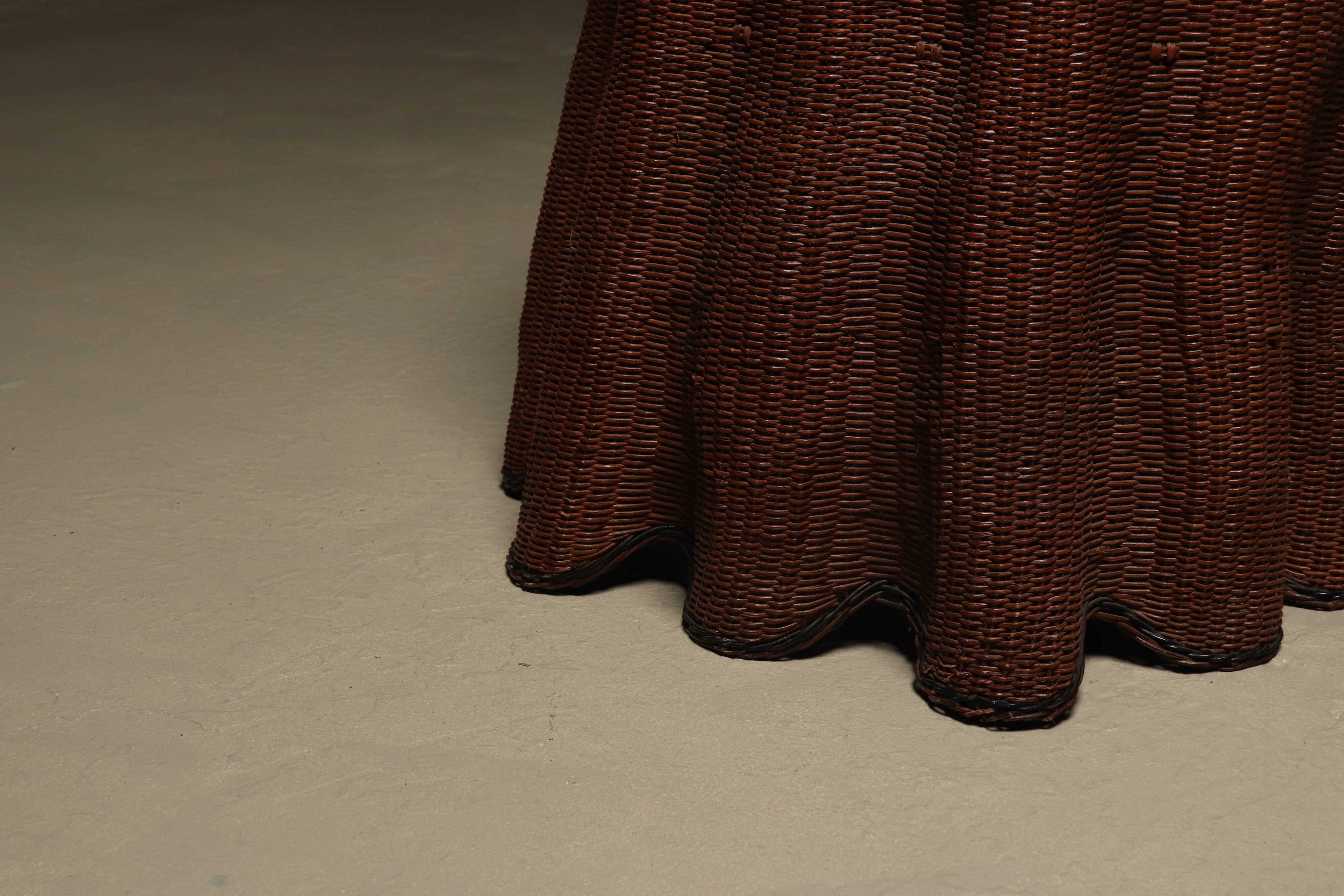 Wicker Ghost Drapery Side Table or Stand 1970s