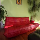 LIGNE ROSET Togo Sofa Indiana Red Leather Michel Ducaroy