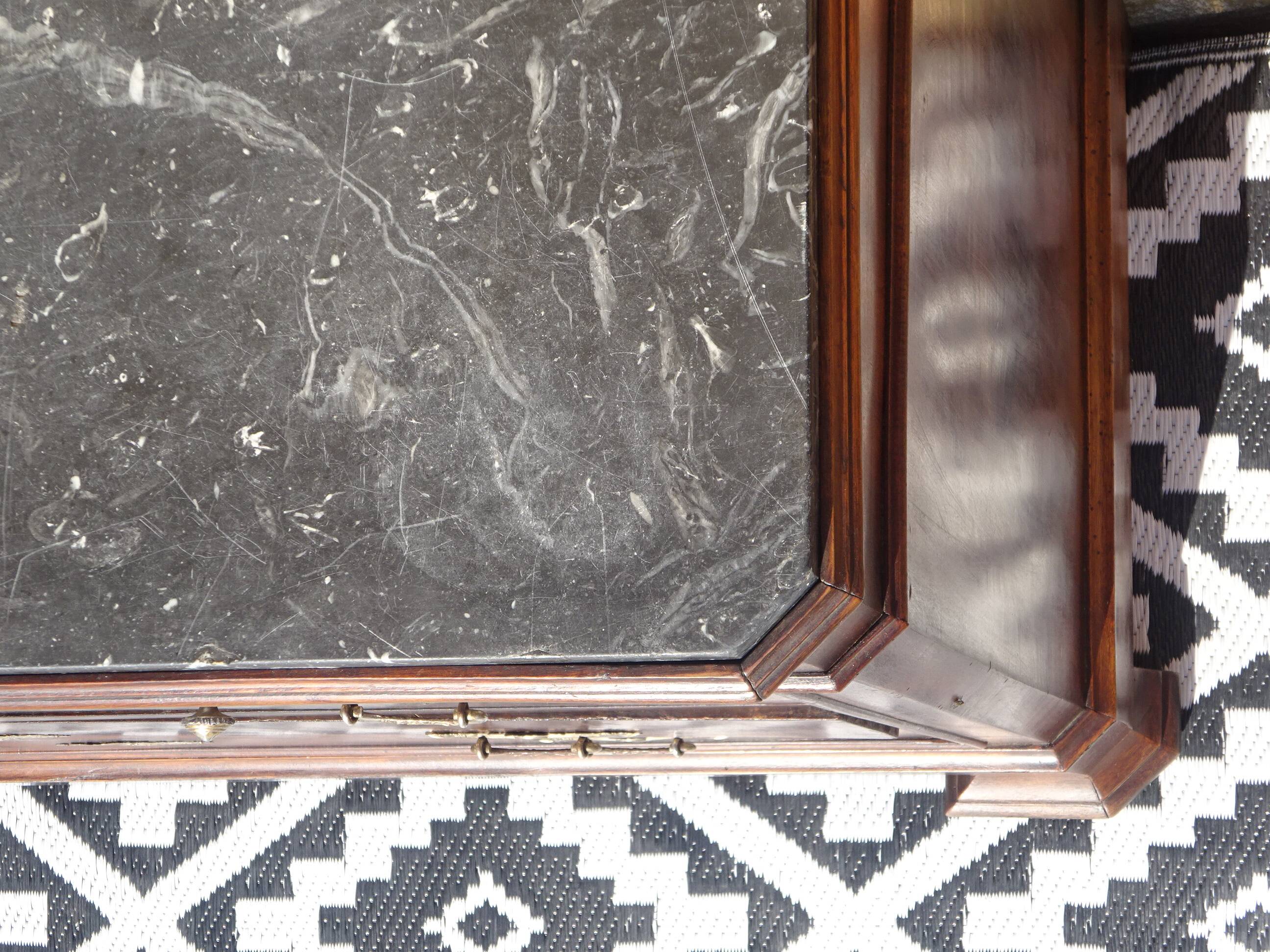 Walnut chest of drawers, black marble top