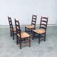 Rustic Ladder Back Oak and Rush Dining Chairs, 1960s, Set of 4
