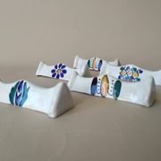 8 porte-couteaux en terre cuite céramique artisanale vintage
