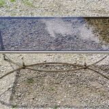 Coffee table from the 70s in chrome metal with smoked glass top in neo-classical style
