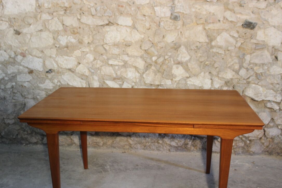 Vintage rectangular teak table with 2 extension spieces, 1960s