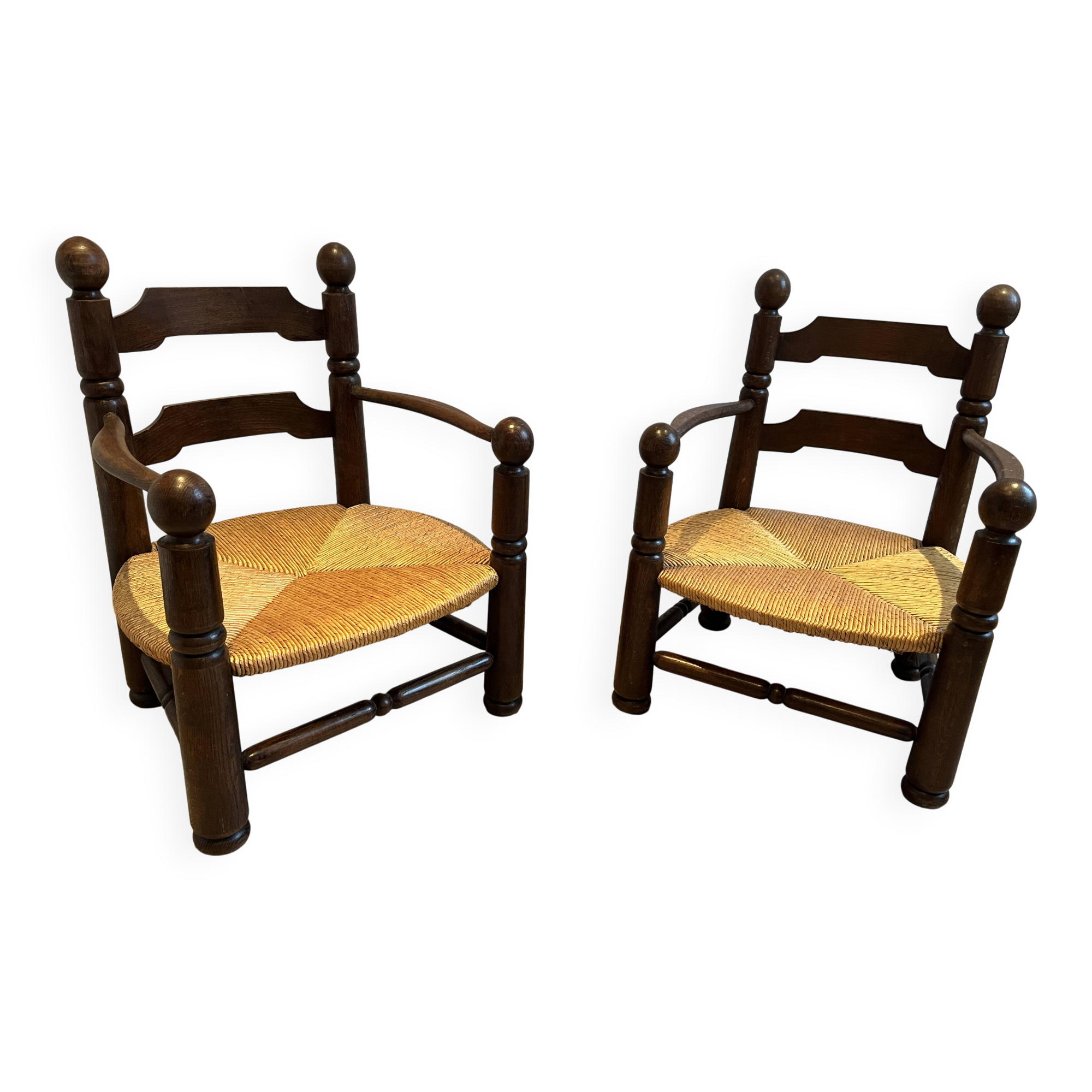 Fauteuil bois et paille Charles Dudouyt